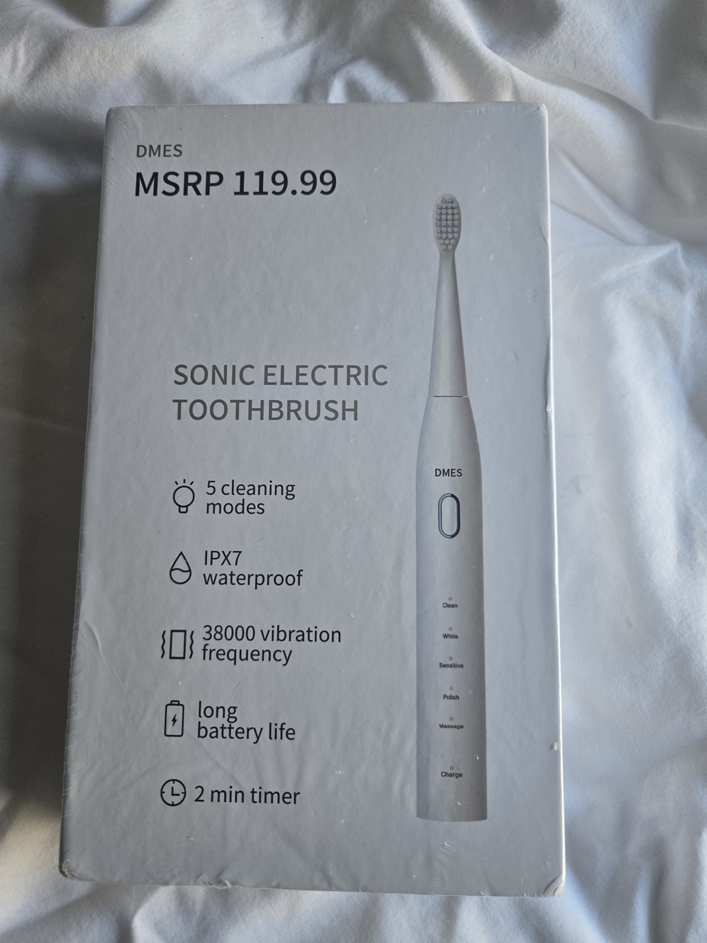 White Sonic Electric Toothbrush - 5 Modes, Waterproof